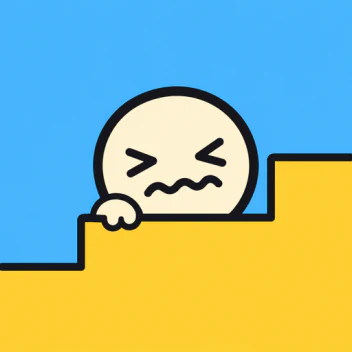말랑이 클라임 앱 아이콘 — 계단 위로 힘겹게 올라오는 얼굴